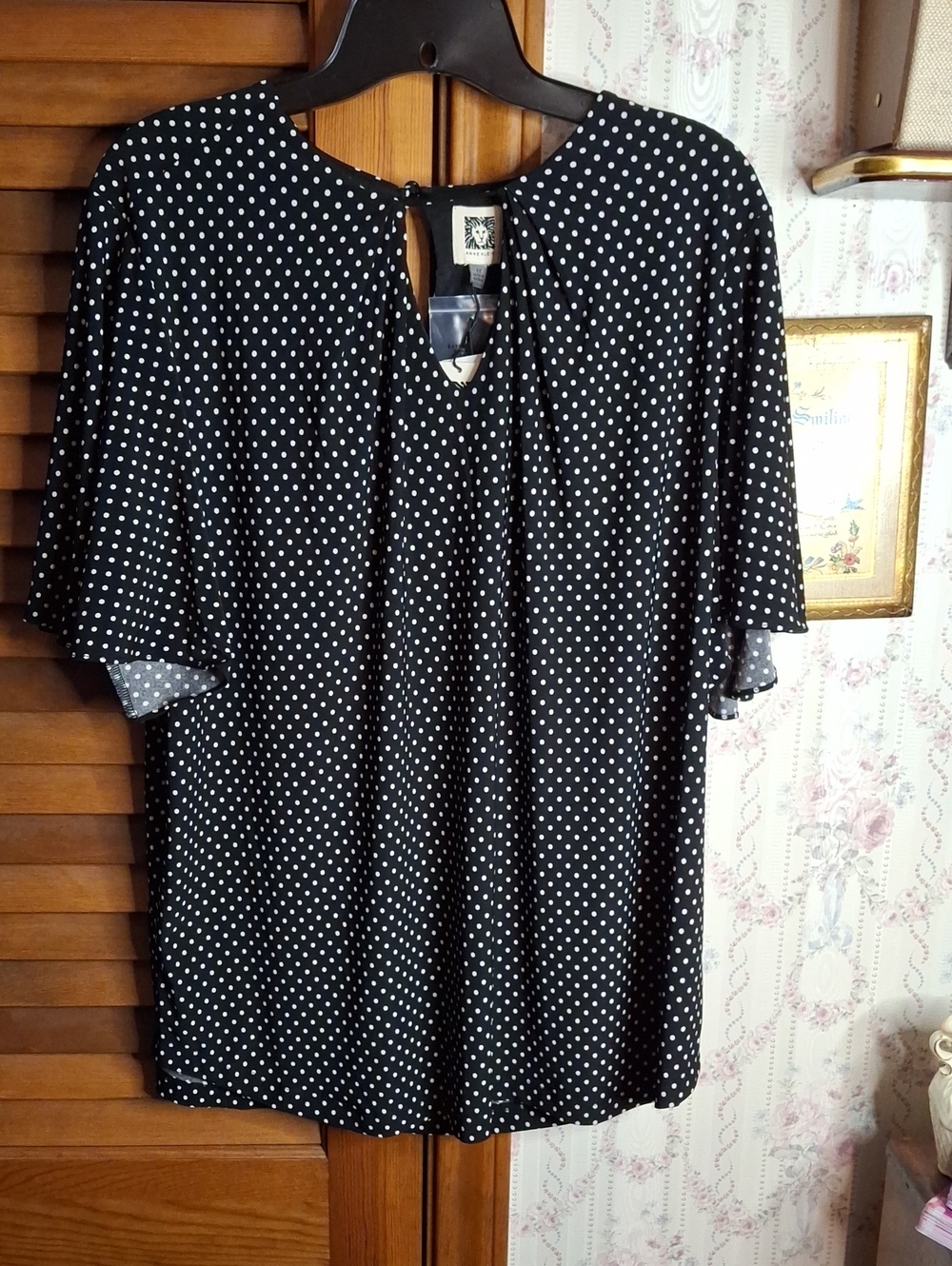 Anne Klein 1X Black Polka Dot NWT Top Blouse